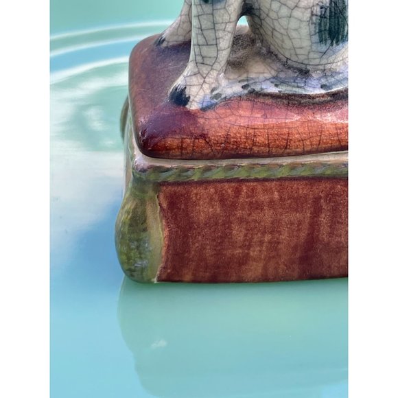 Vintage 1980s Fitz and Floyd Cat Trinket Box Crackle aged Finish - Picture 3 of 9